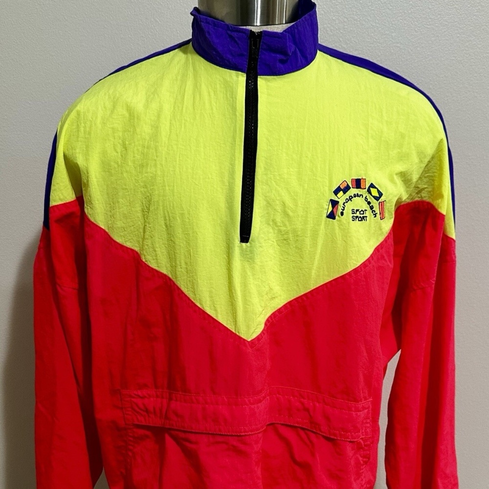 Vintage Neon Spot Sport European Beach Windbreaker Mens M Pullover
